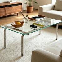 Table basse en verre, style mi-siècle, en bois massif, table d'appoint pour salon, style moderne classique Bauhaus minimaliste