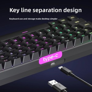Chơi Game Bàn Phím 60 Phần trăm Gamer Teclado Nhỏ Gọn 61 Phím RGB <span class=keywords><strong>Backlit</strong></span> Máy Tính PC Có Dây Màu Đen Cơ Khí Cảm Thấy Màng Bàn Phím - Product Image 5