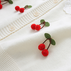 HANO Autumn Korean Style Sweet Ruffled Collar <strong>Cardigan</strong> Loose Fashion Knitted <strong>Sweater</strong> 3D Cherry Button Soft <strong>Cardigan</strong> <strong>Sweater</strong> - Product Image 4