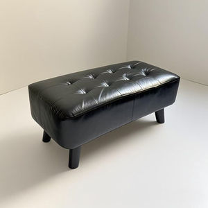 Brown <b>Leather</b> Ottoman Bench With Tufted Design For Living Room Home <b>Stool</b> - Product Image 4