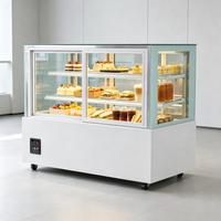 Vitrine commerciale à double porte coulissante pour gâteaux, en marbre et acier inoxydable, avec éclairage LED et étagères réglables