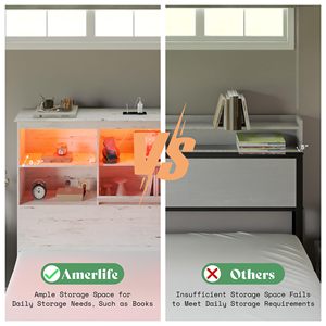 Base de lit King moderne 51.<span class=keywords><strong>2</strong></span> "tête de rangement LED 4 bacs de rangement station de charge solide vieux blanc reine aucune tête de lit requise - Product Image 6