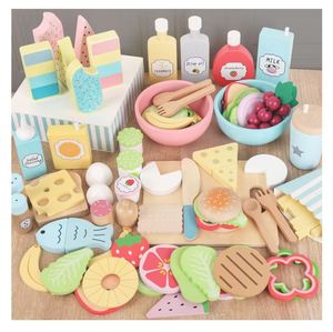 Ensemble de jouets de simulation de cuisine pour enfants, en bois, avec fruits, légumes et hamburgers, pour jeux de rôle - Product Image 1