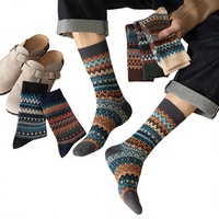 Chaussettes mi-mollet pour hommes, décontractées, rayées, toutes saisons, sans coutures, style ethnique, double rangée, double aiguille, en coton peigné, tendance