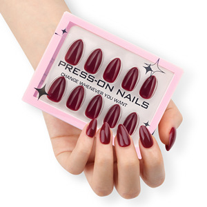 30 pièces/boîte – Faux ongles courts en amande carrée à presser, en acrylique souple, avec pointe française, couvrance totale, avec colle pour salon - Product Image 6