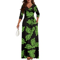 Impression populaire à la demande personnalisée hawaïenne noire Ulu Palaka imprime hawaïenne mode Logo ample grande taille dames col en v Maxi robe