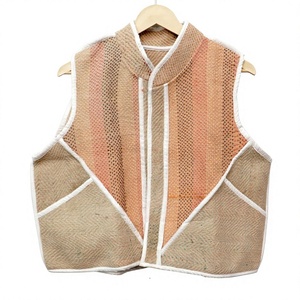 Women's Breathable Striped V-neck <b>Short</b> Vintage Casual Vest Kantha Cotton Outer Wear <b>Jacket</b> - Product Image 1