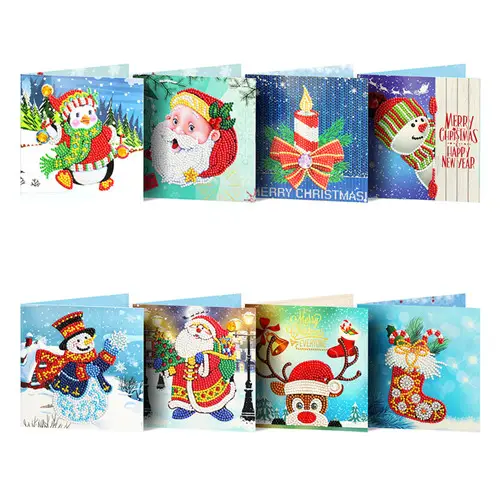 Diamond Painting Christmas Greeting Cards Full Round 8 Pcs Diy Painting Kits Diamond Painting Christmas Cards