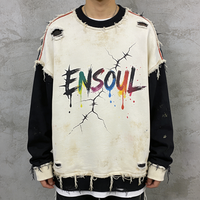 Sweat-shirt à capuche personnalisé pour homme, style streetwear, color block, vintage, délavé à l'acide, effet usé, logo imprimé, grandes tailles, vierge