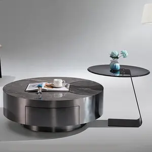 Luxury Modern Living Room Furniture Round Tea Table Glass Coffee Table Set