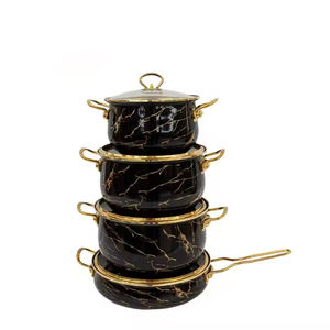 Juego de cazuela de mármol negro/blanco de lujo, utensilios de cocina de esmalte ruso con mango de Metal chapado en oro de 4 piezas - Product Image 5