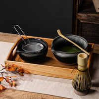 Nouveautés Set de fouet et bols japonais Matcha Logo personnalisé Service à thé Matcha en céramique noire