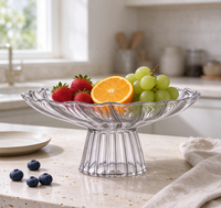 Bol à fruits en verre borosilicate transparent sur pied, plat de service côtelé, bord ondulé, pour desserts, collations et décoration de table