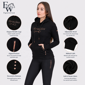 Sudadera con capucha de <span class=keywords><strong>caballo</strong></span> para mujer, ropa ecuestre, Tops de <span class=keywords><strong>montar</strong></span> <span class=keywords><strong>a</strong></span> <span class=keywords><strong>caballo</strong></span>, negro, oro rosa, novedad - Product Image 5