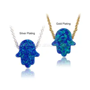 2024 populaire Hamsa main pendentif collier mélange couleurs opale laiton lien chaîne or argent couleur bijoux pour homme femme cadeau