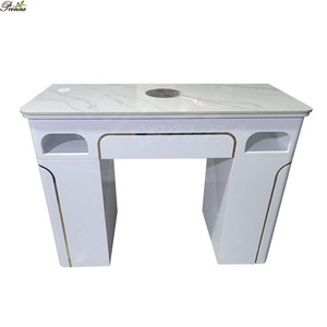 <span class=keywords><strong>Table</strong></span> à Ongles DIY Moderne Blanche à Design Simple Européen avec 2 Tiroirs, Plateau en Pierre et Lumière LED - Product Image 2