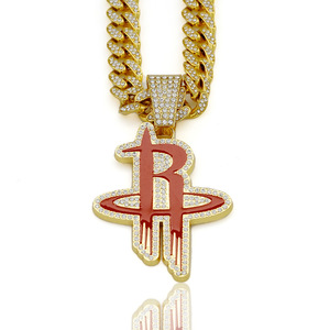 Collier initial rouge, pendentif alphabet serti <span class=keywords><strong>de</strong></span> pierres, bijou hip-hop unisexe, chaîne <span class=keywords><strong>de</strong></span> luxe avec lettre - Product Image 1