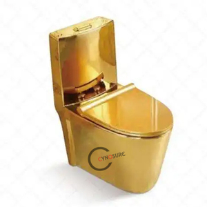 Ensemble sanitaire moderne en céramique dorée, WC monobloc de luxe à double chasse, à poser au sol - Product Image 2