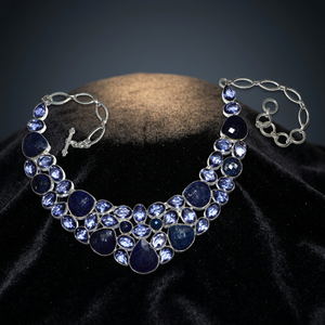 Collar de Cuentas Clásico para Mujer con Cadena de Bambú y Imitación de Ágata Azul, Engaste de Garra - Regalo para Compromiso o Aniversario - Product Image 3