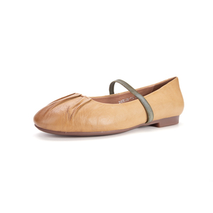 OEM ODM, style de marche doux et décontracté, conception supérieure, plis en cuir véritable, bout rond, ballerines, nouveau style, fournisseur d'appartements pour femmes - Product Image 2