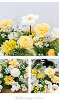 Susunan Bunga Artifisial Kuning Putih, Bunga Daisy Sutra dan Ranunculus, Dekorasi Meja untuk Pernikahan dan Pesta