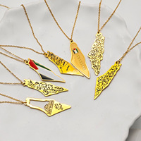Collar con Colgante de Acero Inoxidable con Mapa de Palestina y Caligrafía Musulmana Islámica Árabe, Joyería de Moda Religiosa para Eid y Ramadán