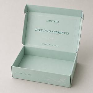 Boîte d'expédition personnalisée en carton ondulé kraft auto-scellante, imprimée feuille d'or menthe et mousse marine, pour emballage cosmétique et soins de la peau, avec fermeture à rabat - Product Image 2