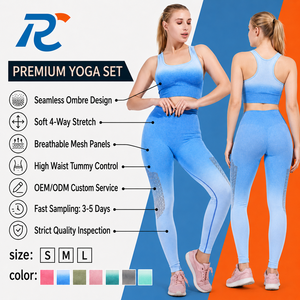 Custom Women Ombre Seamless Yoga Set High Waist Breathable Mesh Leggings Sports Bra Workout Gym Activewear