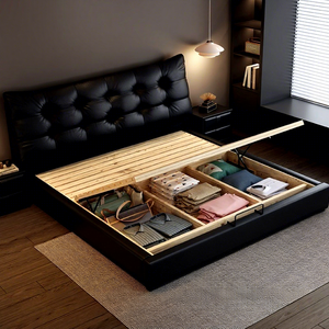 Nuovo Letto Moderno Minimalista Imbottito in Napapi con Struttura in Legno Massello Multifunzione, Letto Matrimoniale da 1,8 Metri, Letto per Piccoli Appartamenti da 1,5 Metri - Product Image 3