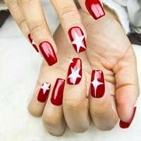Año Nuevo diseño de celebración rojo estrellas dibujadas a mano uñas de presión reutilizables cortas de alta calidad