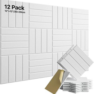 Pannello Acustico Scanalato 12x12 Pollici in PET, Motivo a Mattoni, Piastrella Fonoassorbente Autoadesiva Bianca per <span class=keywords><strong>Studio</strong></span>, Ufficio, Casa - Product Image 2