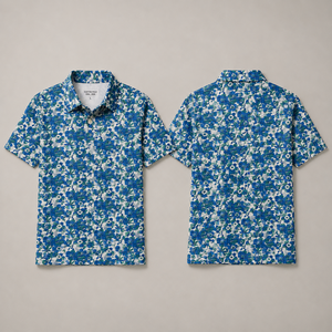 Polo de Golf Azul con Diseño Floral para Hombre, Personalizado, Premium, de Alto Rendimiento, Absorbente de Humedad, Marca Privada, Ropa de Resort, OEM - Product Image 4