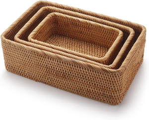 Cestini Portafrutta <span class=keywords><strong>in</strong></span> Rattan Naturale Ecologici e Durevoli Multiuso Scatola Rettangolare <span class=keywords><strong>in</strong></span> <span class=keywords><strong>Vimini</strong></span> Intrecciato Portachiavi Telecomando Impilabile - Product Image 3