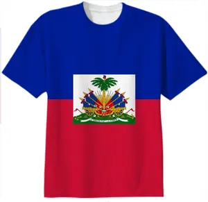 Verkopen Polyester Materiaal 3d Print Logo Haitiaanse Vlag T Shirts Outfit Kleding Met Individuele Verpakking