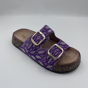Sandali con Zeppa Viola Bohemien con Perline, Fatti a Mano, Floreali, con Doppia Fibbia, Platform, da Donna - Product Image 1