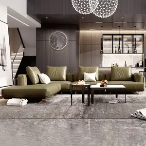 Pabrik Grosir 2 Tempat Duduk Modular Sofa Lounge Hijau Kehitaman Kulit Sectional Furnitur Ruang Tamu Rendah Sofa Nyaman