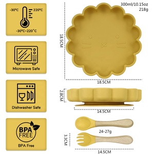 100% cuillère à mâcher en Silicone de qualité alimentaire fourchette magnifique soulagement du caoutchouc ventouse plat lion <span class=keywords><strong>assiette</strong></span> avec cuillère - Product Image 4