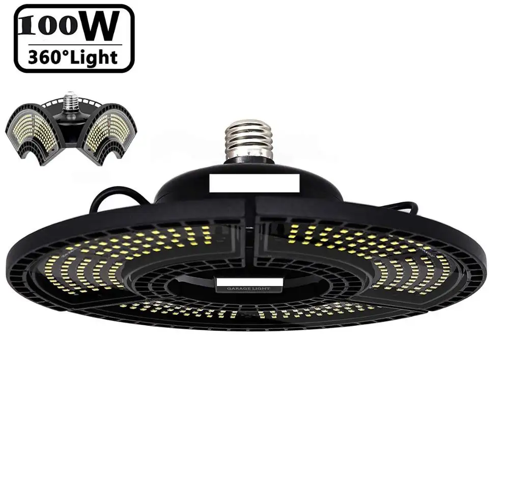 100W Deformable LED Shop Lights for Garage , 12000LM IP65 waterproof UFO LED High Bay Light LED Garage Lights