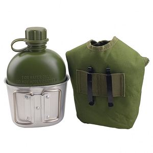 Échantillon gratuit Nouvelle gamme Gourde de randonnée Bouteille d'eau Vert olive Gourde portable avec couvercle à vis et chaîne - Product Image 1