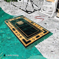 Tapis de prière musulman bleu personnalisé, tapis épais et doux, tapis de prière islamique turc, polyester, lavable, antidérapant, fabriqué à la machine, tissé