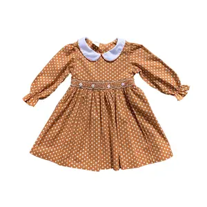 Polka Dot bambino allentato manica lunga Maxi Casual Street carino Smocked ultimi bambini disegni abiti da ragazza