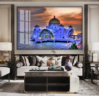 Décoration Murale Musulmane : Tableau sur Toile Mecque, Art de la Kaaba Encadré, Style Bâtiment et Paysage, Décoration Intérieure pour Salon