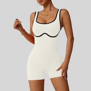 รับผลิตชุดออกกำลังกาย ชุดโยคะ จั๊มสูท บอดี้สูทแบบชิ้นเดียว สีตัดกัน กางเกงขาสั้นแบบมีเกลียว ตามแบบที่ลูกค้าต้องการ ขายส่ง - Product Image 6