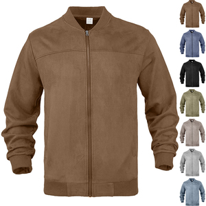 TEMU cross-border European and American <b>men's</b> <b>suede</b> zipper <b>jacket</b> solid color stitching stand collar simple solid color slim fit - Product Image 1