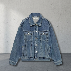 Chaqueta vaquera azul lavada para hombre, informal, con cuello vuelto, de algodón, estilo camionero, con botones. - Product Image 2