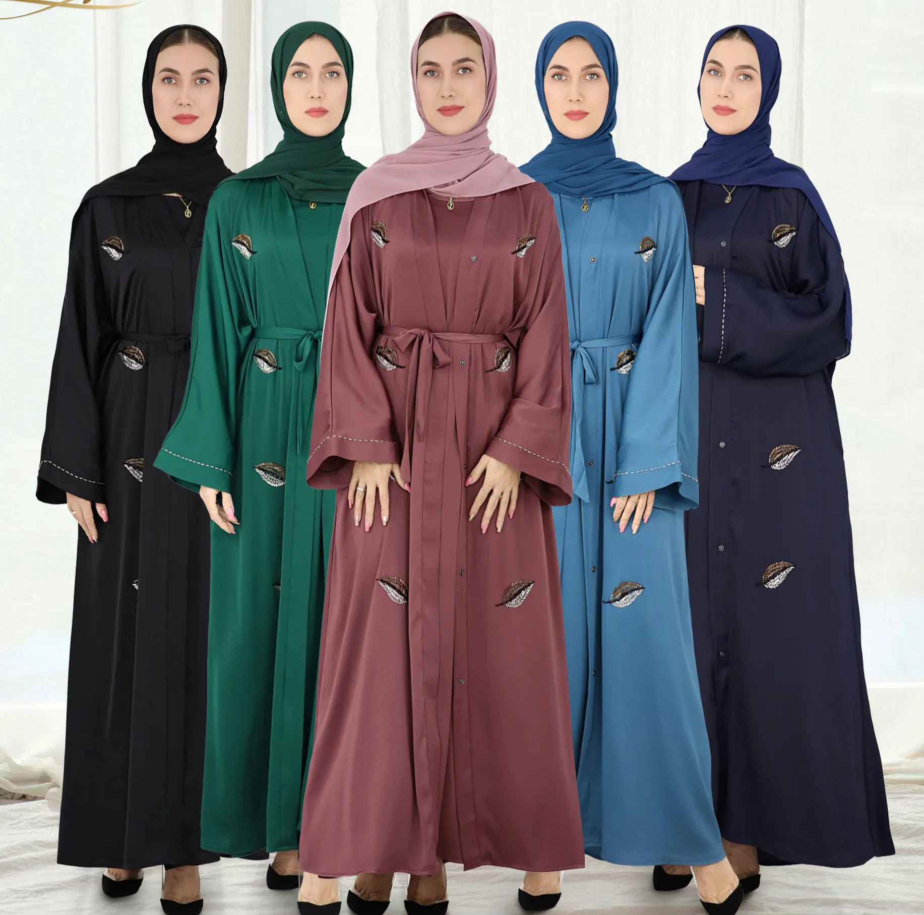 Groothandel Mode Islamitische Kleding Kralen Ontwerp Abaya Cardigan Kimono Bescheiden Abaya Voor Abaya Moslim Vrouwen Eid Collecties