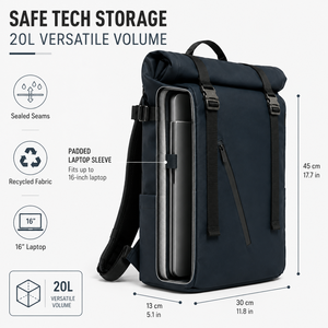 <span class=keywords><strong>Mochila</strong></span> enrollable antidesgarro <span class=keywords><strong>de</strong></span> poliéster reciclado RPET <span class=keywords><strong>de</strong></span> <span class=keywords><strong>20</strong></span> <span class=keywords><strong>litros</strong></span> con costuras selladas herméticas, impermeable, para viajes al aire libre y para dispositivos tecnológicos. - Product Image 5
