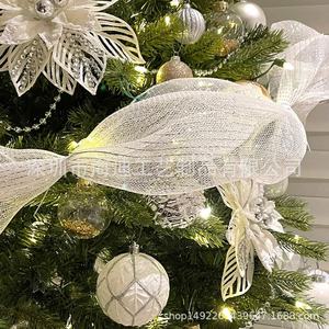 Ornamen bola Natal & pohon kualitas tinggi jaring buku lebar 26CM di merah dengan pita putih dekorasi jaring PP Kecil - Product Image 3