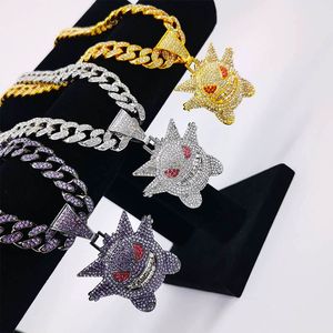 Collier unisexe mignon Gengar Ghost Cuban Link |   Chaîne à maillons en acier inoxydable plaqué bicolore |   Bijoux pendentifs tendance - Product Image 2