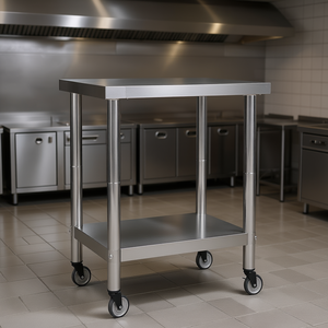 Table de travail pour cuisine commerciale 23,6x23,6x33,5 en acier inoxydable avec roulettes, pieds réglables en hauteur, assemblage modulaire - Product Image 2